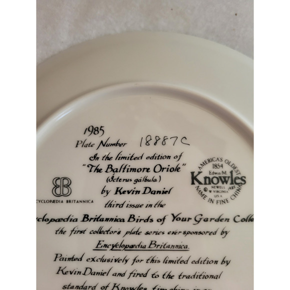 Vtg 1985 Knowles The Baltimore Oriole by Kevin Daniel Plate w/ COA & Box #18887C - Picture 16 of 16